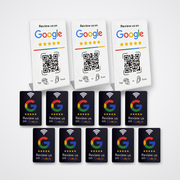 Restaurant-pakken – 10 sorte Google Reviewkort + 3 Google Reviewstandere