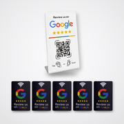Salon-pakken – 5 sorte Google Reviewkort + 1 Google Reviewstander
